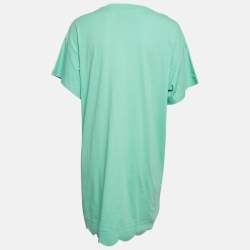 Pre Owned Moschino Couture Green Logo Embroidered Cotton T-Shirt Dress M