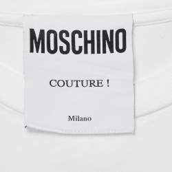 Moschino Couture White Logo Embroidered Cotton Crew Neck T-Shirt L