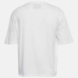 Moschino Couture White Logo Embroidered Cotton Crew Neck T-Shirt L