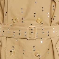 Moschino Couture Dark Beige Mirror Work Embroidery Cotton Blend Trench Coat XL
