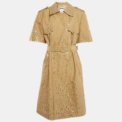 Moschino Couture Dark Beige Mirror Work Embroidery Cotton Blend Trench Coat XL