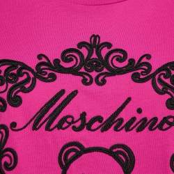 Pre Owned Moschino Couture Pink Logo Embroidered Jersey Loose Fit T-Shirt XXS