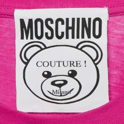 Pre Owned Moschino Couture Pink Logo Embroidered Jersey Loose Fit T-Shirt XXS