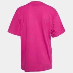 Pre Owned Moschino Couture Pink Logo Embroidered Jersey Loose Fit T-Shirt XXS