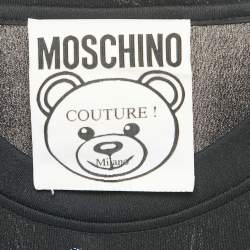 Pre Owned Moschino Couture Black Teddy Print Jersey Pleated Mini Dress XS