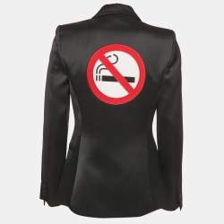 Pre Owned Moschino Couture Black Satin No Smoking Applique Detail Blazer M
