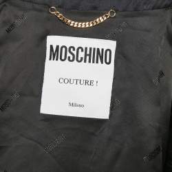 Pre Owned Moschino Couture Black Satin No Smoking Applique Detail Blazer M