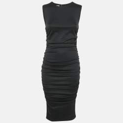 Pre Owned Moschino Couture  Black Monogram Jersey Ruched Sleeveless Midi Dress S