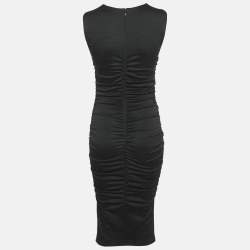 Pre Owned Moschino Couture  Black Monogram Jersey Ruched Sleeveless Midi Dress S