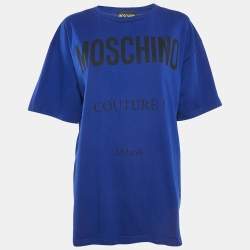 Moschino Couture Blue Logo Print Jersey Loose Fit T-Shirt L