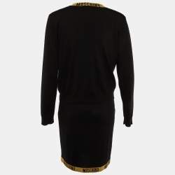 Pre Owned Moschino Couture Black Lurex Logo Detail Knit Dress & Cardigan Set M