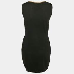 Pre Owned Moschino Couture Black Wool Knit Neck Embellished Mini Dress M