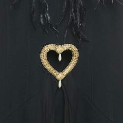 Pre Owned Moschino Couture Black Feather Trim Crepe and Silk Draped Detail Mini Dress S