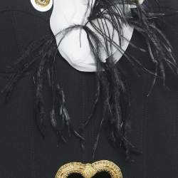 Pre Owned Moschino Couture Black Feather Trim Crepe and Silk Draped Detail Mini Dress S