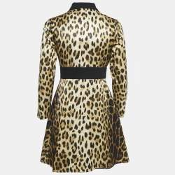 Pre Owned Moschino Couture Brown Leopard Print Cotton Blend Shirt Dress S