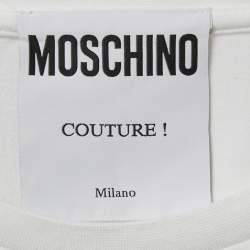 Moschino Couture White Logo Print Cotton Crew Neck T-Shirt L