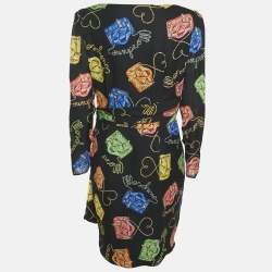 Pre Owned Moschino Couture Black Biker Bag Print Silk Wrap DressM