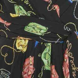 Pre Owned Moschino Couture Black Biker Bag Print Silk Wrap DressM