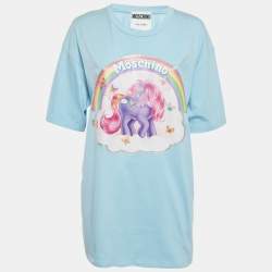 Pre Owned Moschino Couture Blue Little Pony Print Jersey T-Shirt M