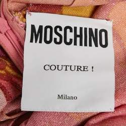 Pre Owned Moschino Couture Pink Printed Lurex Jersey Sequin Trim Jumpsuit XS