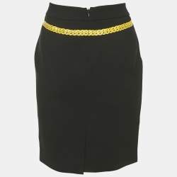 Pre Owned Moschino Couture Black Logo & Chain Print Crepe Mini Skirt M