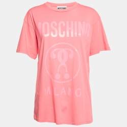 Pre Owned Moschino Couture Pink Logo Print Jersey T-Shirt XS