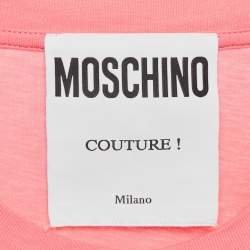 Pre Owned Moschino Couture Pink Logo Print Jersey T-Shirt XS