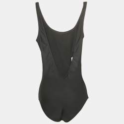 Pre Owned Moschino Couture Black Logo Print Jersey Swimsuit S