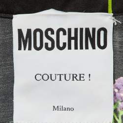 Pre Owned Moschino Couture Black Floral Print Satin Belted Top M