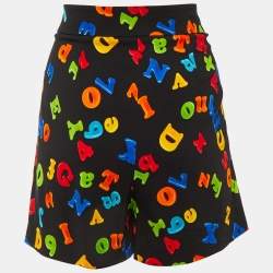 Pre Owned Moschino Couture Black Letter Print Crepe Shorts M