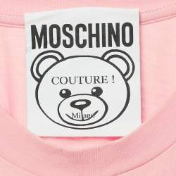 Pre Owned Moschino Couture Pink Glitter Teddy Applique Cotton T-Shirt S