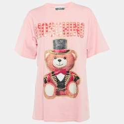 Pre Owned Moschino Couture Pink Glitter Teddy Applique Cotton T-Shirt S