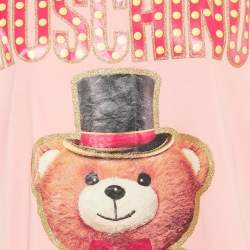 Pre Owned Moschino Couture Pink Glitter Teddy Applique Cotton T-Shirt S