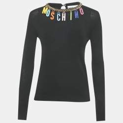 Pre Owned Moschino Couture  Black Logo Neck Detail Cotton Sweatshirt S