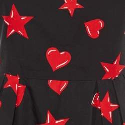 Pre Owned Moschino Couture Black Printed Cotton & Silk Mid Dress S