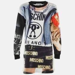 Pre Owned Moschino Couture Multicolor Printed Cotton Sweatshirt Mini Dress XS