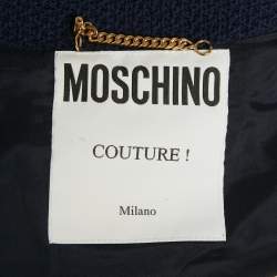 Pre Owned Moschino Couture Navy Blue Tweed & Crepe Chain Detail Jacket & Pants Set M