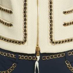 Pre Owned Moschino Couture Navy Blue Tweed & Crepe Chain Detail Jacket & Pants Set M