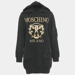 Pre Owned Moschino Couture Black Logo Print Cotton Oversized Hoodie S