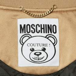 Pre Owned Moschino Couture Beige Teddy Print Synthetic Cropped Bomber Jacket S