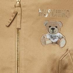 Pre Owned Moschino Couture Beige Teddy Print Synthetic Cropped Bomber Jacket S