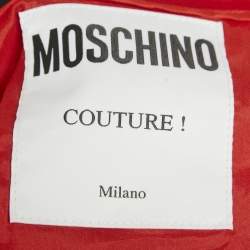 مملوكة مسبقًا فستان موسكينو كوتور ساتان أسود مزين بالتطريز المتباين وتفاصيل فيونكة مقاس متوسط (ميديم)