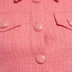 Pre Owned جاكيت قصير موسكينو كوتور تويدي وردي بتفاصيل أزرار دب مقاس صغير جدًا - إكس سمول