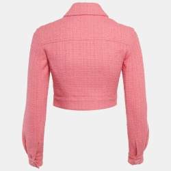 Pre Owned جاكيت قصير موسكينو كوتور تويدي وردي بتفاصيل أزرار دب مقاس صغير جدًا - إكس سمول