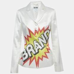 مملوكة مسبقًا Moschino Couture White Brand Print Cotton Blend Blazer M