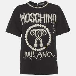 مملوكة مسبقًا Moschino Black Pearl Print Jersey Oversized T-Shirt XXS