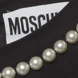 Pre Owned Moschino Black Pearl Print Jersey Oversized T-Shirt XXS