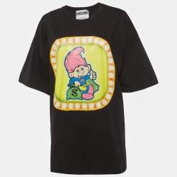 Pre Owned تَي شيرت موسكينو كوتور جيرسيه أسود بطبعة مقاس كبير (لارج)