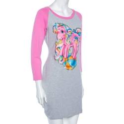 Pre Owned Moschino Couture Grey & Pink Cotton My Little Pony Printed Mini T-Shirt Dress L