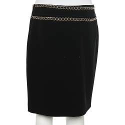 Pre Owned Moschino Couture Black & Gold Logo Chain Detailed Crepe Short Skirt M